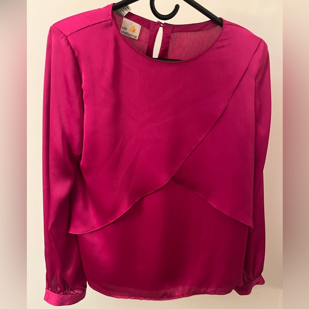 1990's Vintage Hot Pink Liz Claiborne Ruffled Blouse
